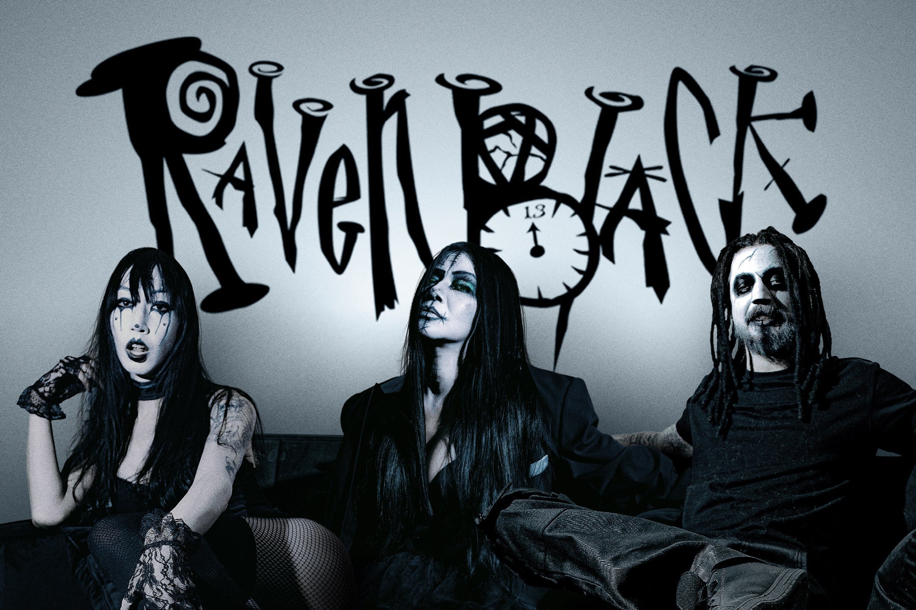 Raven Black - group photo with logo in background